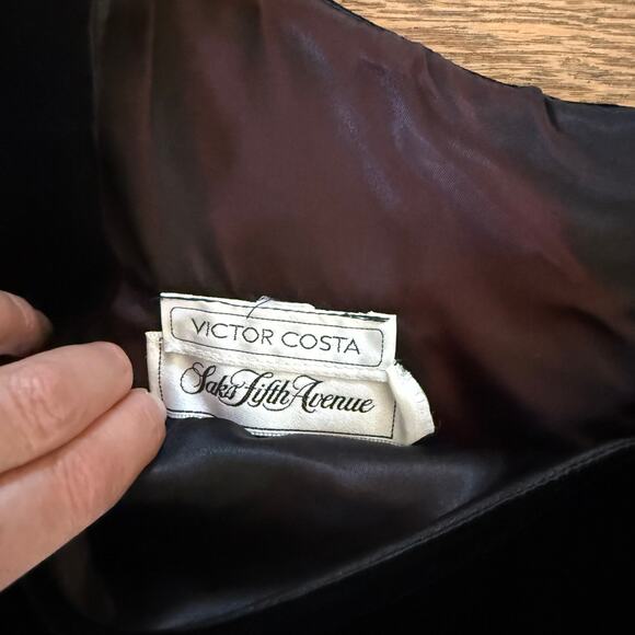 Vintage Victor Costa Black Velvet Cocktail Dress Saks Fifth Avenue Size 10 - Picture 3 of 9